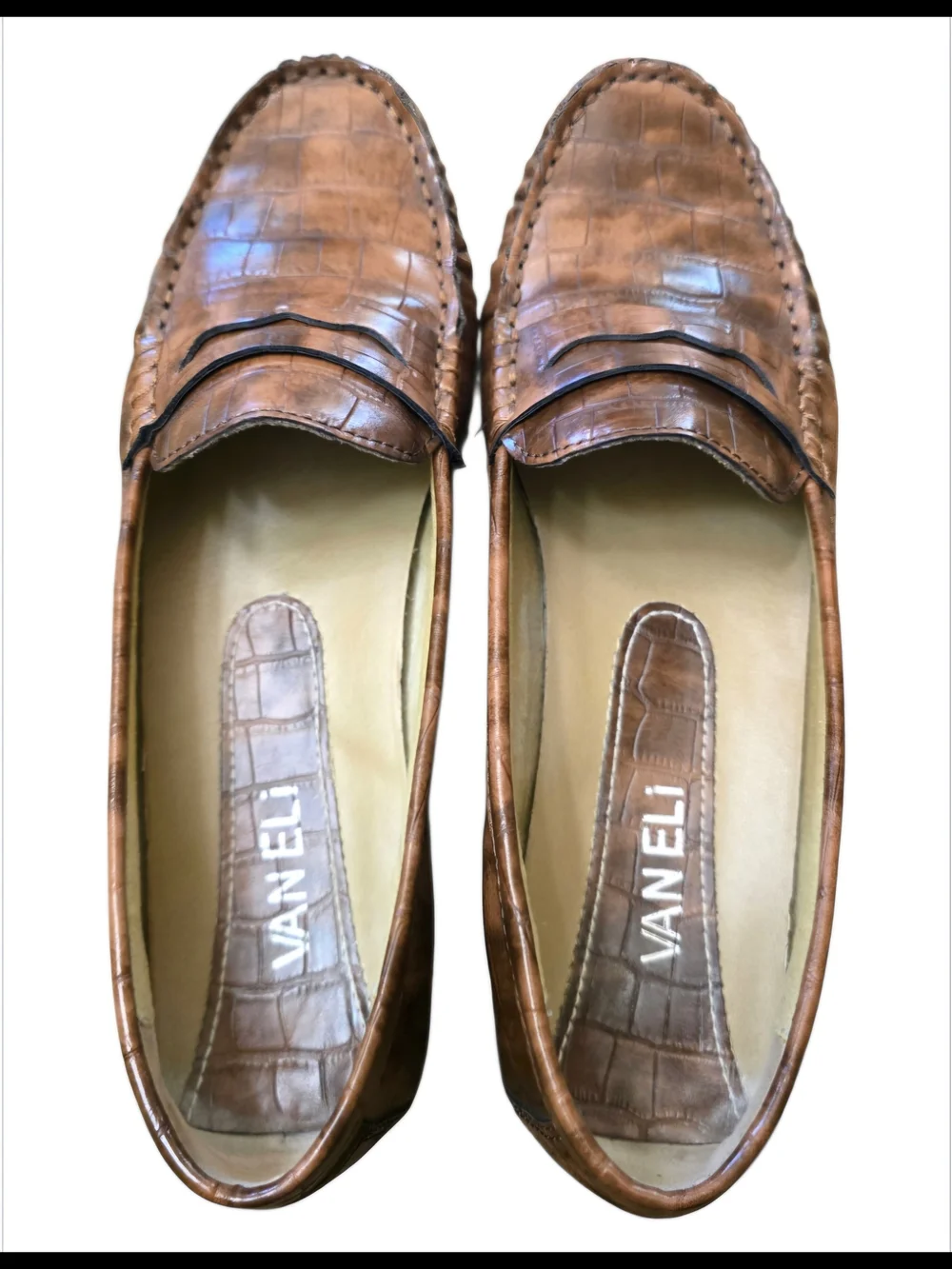 Vaneli Women’s Brown Croc-Embossed Leather Alanna Loafers Sz 7N